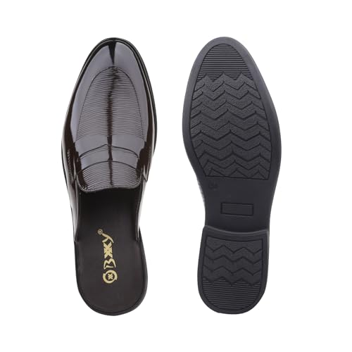 Image of BXXY Men's Office & Outdoor Wear Slip On Loafers and Casual Mules for Men with Embossed Patent Leather Material and Anti-Skid TPR Sole.