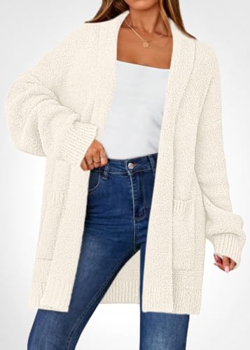 KIRUNDO Womens Long Chunky Fuzzy Knit Cardigan 2026 Fall(White, M) - image 3