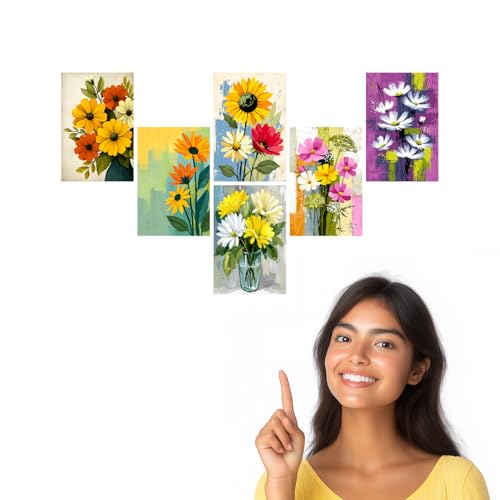 Image of SiddArtify Floral Wall Art Prints Set - Botanical Flower Poster Decor for Living Room Bedroom Office - Set of 2-4x6 Inch - Board (Pack of 6) - Sticker (Pack of 6)