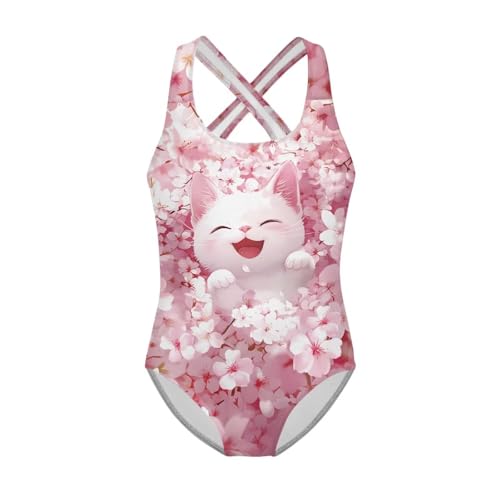 Image of WELLFLYHOM Girls Swimsuit 5-14 Cross Back Swimwear Full Coverage One Piece Bathing Suit Sleeveless Beachwear