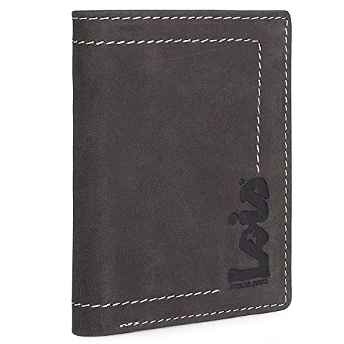Lois - Cartera Hombre Piel con Monedero RFID. Monedero Billetero de Cuero Genuino. Tarjetas Billetes dni carnet. Caja para práctica y pequeña. 201518, Color Marron Oscuro