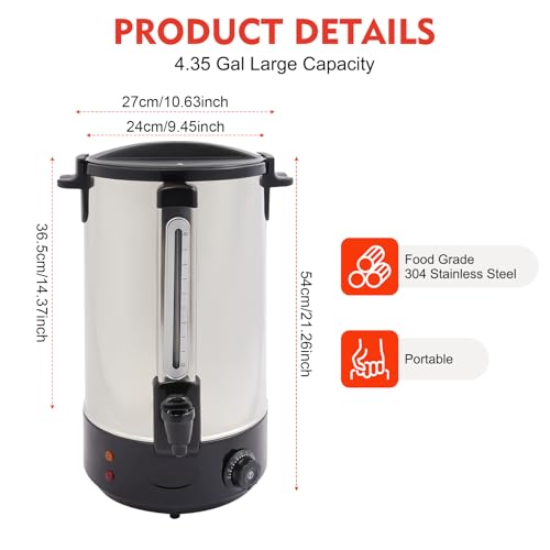 Image of 120 Cup Electric Hot Water Dispenser, 7.4 Gallon Stainless Steel Commercial Water Boiler and Warmer, 1800W Temp Adjustable Tabletop Tea Coffee Urn for Parties (7.4Gal Black)