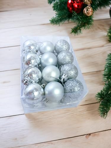 Image of 12 Red and 12 Silver Small Christmas X-Mass Tree Decoration Balls Hangings Ornaments Christmas Hanging Tree Balls Holiday New Year