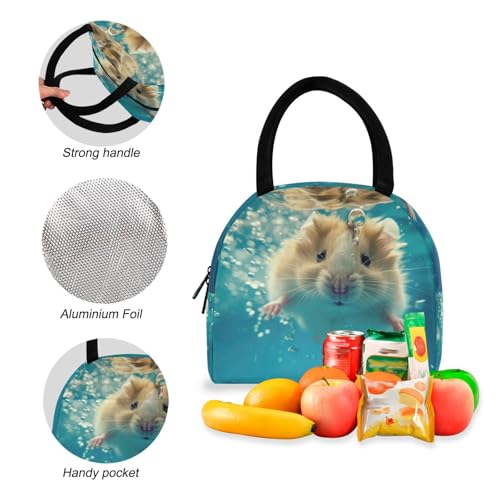 Backpack Lunch Box Set Large Capacity Travel Backpacks and Insulated Lunch Bag for Commute Hiking Picnic Hamster in Pool Print4