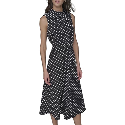 KARL LAGERFELD Women's Sleeveless Mock Neck Flowy Midi Dress