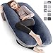 Oreiller de Grossesse ,Oreiller en Forme de U pour Le Femmes Enceinte avec ,Oreiller de Corps- Housse en Velours remplaçable et Lavable(140x80cm,Velours, Marine Bleu Gris-N)