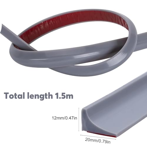 Riisoyu 1.5M Silikon Wasserstopper Dusche Schwallschutz, Selbstklebend Wassersperre für Küche und Bad Duschschutzleiste zur Abdichtung Wasserdamm für Duschtür und Waschbecken (Grau)