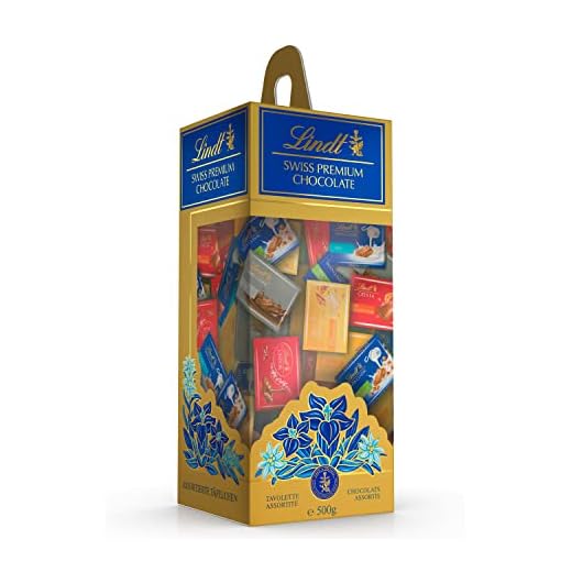 Lindt - Boîte Napolitains SWISS PREMIUM CHOCOLATE - Assortiment de Minis Chocolats au Lait, Lait-Noisette, Blanc et éclats de Nougat, Noir et Lindor Lait, 500g