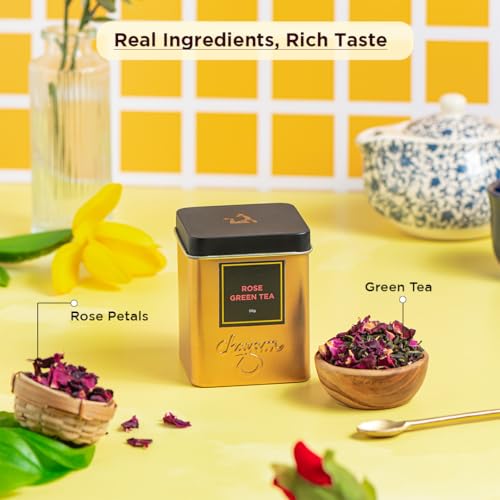 Image of CHAYAM Rose Green Tea, 50g each | Exotic Tea with Real Dried Rose Petals & Whole Leaf Green Natural Ingredients | No Sugar & Zero Calories - Pack of 2