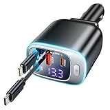 Rolgno Retractable Car Charger, [4-Port Fast Charging] 72W Car Charger Adapter, Car Accessories for Women Men Gifts, Cigarette Lighter USB C Car Phone Charger for iPhone 17 Pro Max/SamSung/Galaxy/iPad