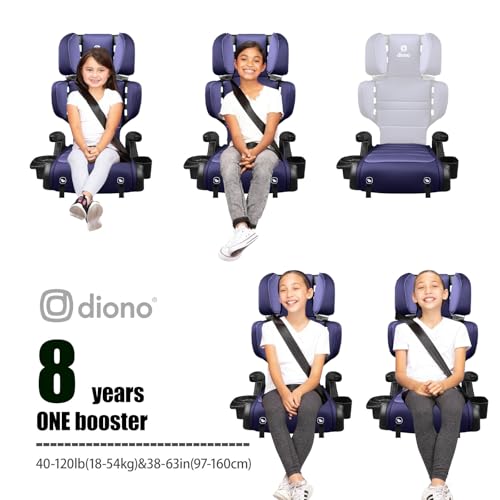 Image of Diono Connect3 RXT 2-in-1 High Back Booster, Slim Fit 3-Across in Many Mid-Sized Sedans and SUVs, for Children from 40-120 lbs., Lightweight with Latch, Purple Wildberry
