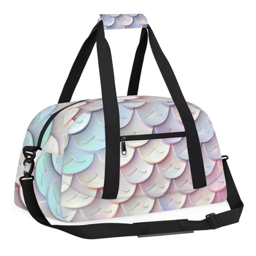 Fish Scale Purple Pink Personalized Duffel Bag Weekend Overnight Travel Bag Sports Waterproof Gym Bag Lightweight Dance Bag
