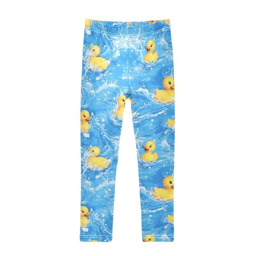 Yellow Ducks Splashing Girls' Leggings Toddler Doodles Blue Water Kids Yoga Pants Dance Active Tights 4T