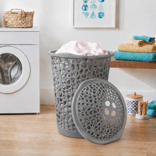 KITCHIVO™ Plastic Large 55 Ltr Laundry Basket with Lid & Handle |...