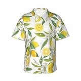 CKGODGF Camisa de verano para hombre con estampado de limones tropicales, elegante camisa hawaiana de manga corta con botones para playa y vacaciones, Negro, L