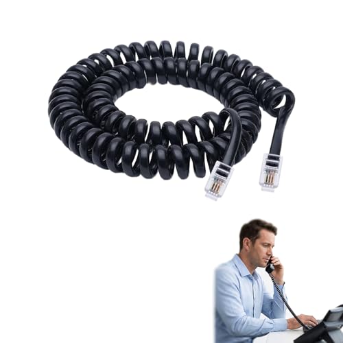 Larebidtex 5M Câble téléphonique RJ10 incurvé à ressort en spirale pour combiné téléphonique 5m pour combiné Téléphonique Compatible avec AT&T, Cisco, NEC, ROLM, ITT, TI Téléphones Fixes (Noir)
