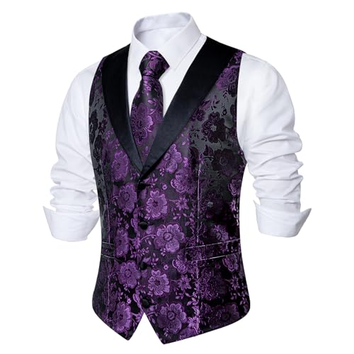 Image of DiBanGu Mens Paisley Suit Vest Silk Jacquard Waistcoat and Necktie Set Formal Shawl Collar Dress Vest 7PCS for Wedding Party