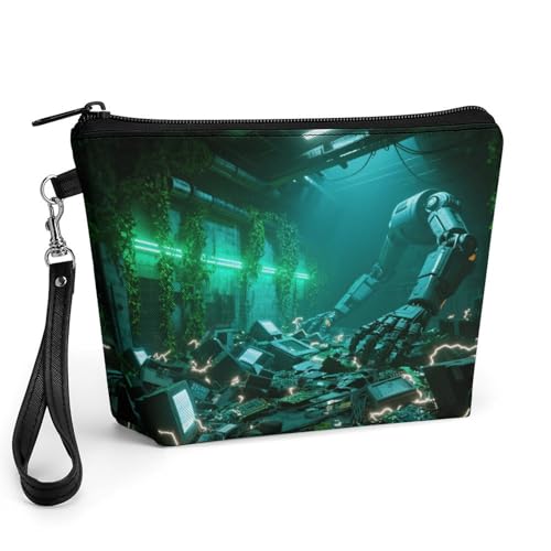 Bolsa de maquillaje para viajes y diario, neceser compacto de piel sintética con asa cómodo 1