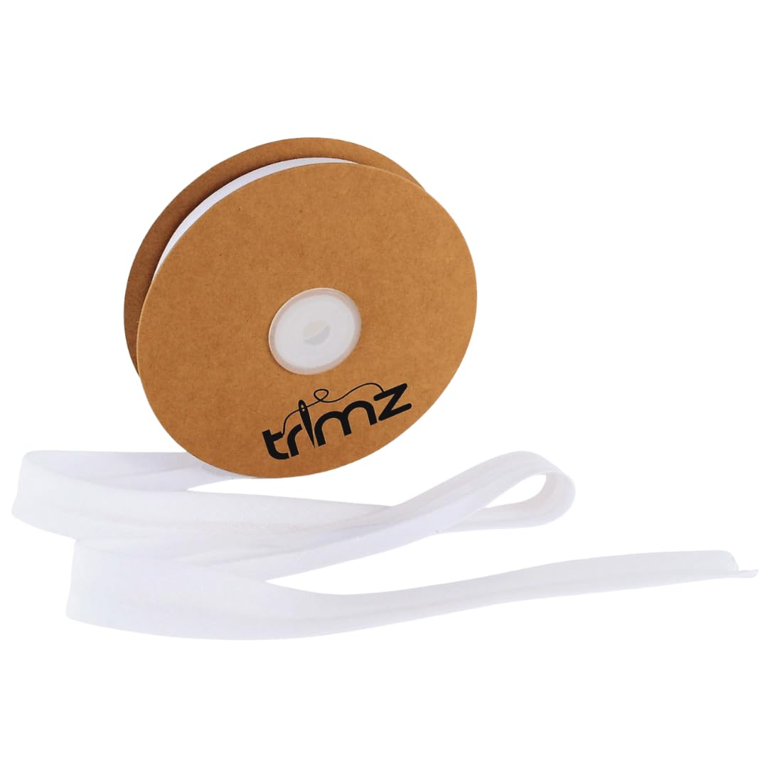 Trimz Cotton Bias Binding 20mm – White – 20m Reel – 100% Cotton Sewing Tape