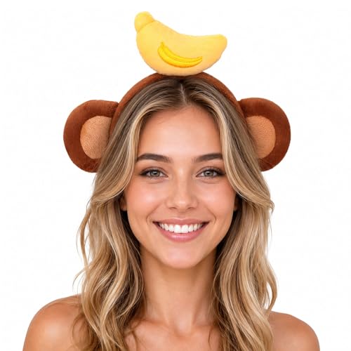 KEPATO Monkey Ears Headband Banana Headband Animals Monkey Costume Accessory Stocking Stuffers for Women