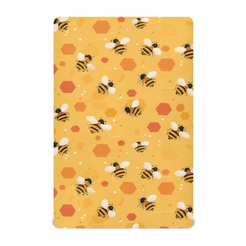 Image of Crib Sheet Breathable Soft Crib Mattress Sheet for Baby Toddler Boys Girls Fitted Pack n Play Crib Sheet Fit Standard Crib Mattress 39 x 27 Inch Orange Honeycomb Hexagon Bee