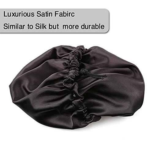 Extra Large Adjustable Double Layer Satin Hair Bonnets with Drawstring for Women Night Sleeping Long Silky Satin2