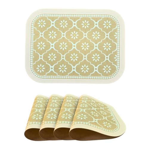 Image of Mustard Faux Leather Dining Table Placemats ? Set of 4 | Heat & Stain Resistant PU Table Mats | Easy to Clean & Durable | Perfect for Office, Conference Tables & Home Dcor
