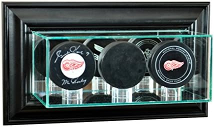 Perfect Cases WMTRPPK-B Wall Mounted Triple Puck Display Case, Black