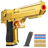 Manual Shell ejecting Pistol Soft Bullet Pellet Toy Gun Ball Blasters Realistic Dart Ammo Fake Prop Look Real Gun Shooting Game for Adults Under 10 Dollars Age 14+ (Golden)