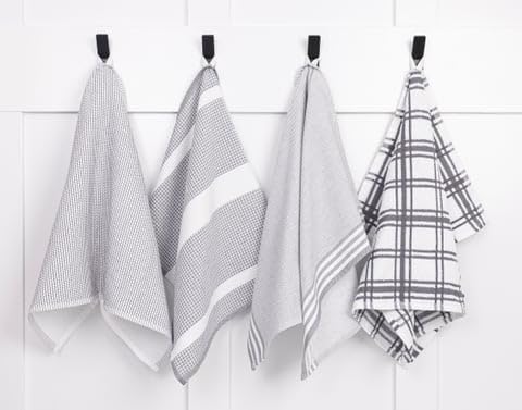 MÜkitchen Premium Kitchen Towels, 20x30 inches, 100% Cotton, Set of 4 (Stainless)
