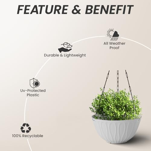 Image of YUCCABE ITALIA SHERA Hanging Wave 8 Inch Plastic Flower Pot for Plant Pack of 6 Pcs Round Shape Hanging Pot for Balcony Railing Planters for Indoor and Outdoor Garden (White)