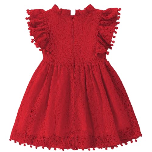 Image of BGFKS Baby Girl Tutu Dress Elegant Lace Pom Pom Flutter Sleeve with Flower Headband Set