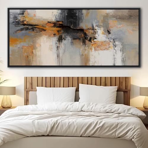 Image of AJAZIKO Large Abstract Canvas Wall Art - Wall Art for Living Room and Bedroom, Modern Wall Decor in Orange and Gray Hues, Perfect Office Decorations for Work