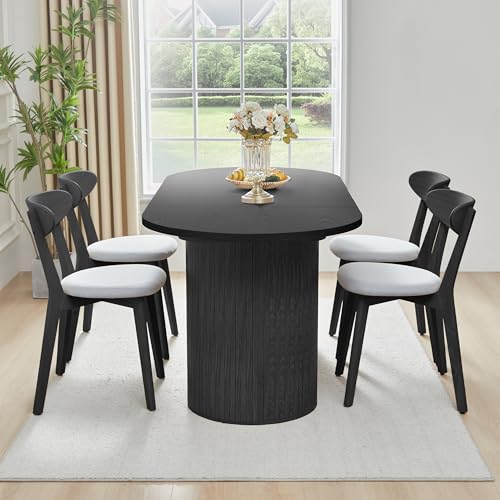 Image of 70.8 Inch Dining Table for 4-6 People, Oval Kitchen Table with Semi-Cylindrical Legs Base, Modern Farmhouse Round Dinner Tables for Dining Room Kitchen Living Room (Black)