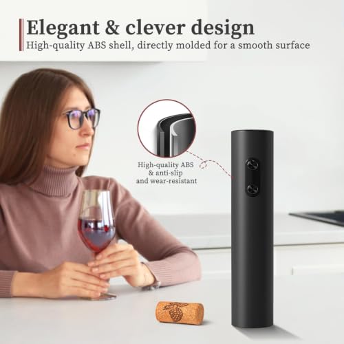 Image of PEIPU Electric Wine Opener Set, Battery Operated 5-in-1 Wine Gifts for Wine Lovers with Storage Base, Foil Cutter, Wine Aerator Pourer & Vacuum Stoppers, Onyx Black
