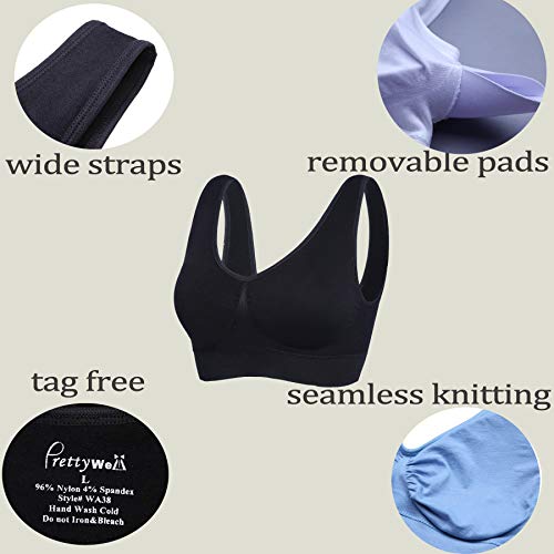 Prettywell Sleep Bra For Women, Comfort Seamless Wireless Stretchy Sports Bra, 3 Pack Yoga Bra, With Removable Pads Wa38, Black, White, Nude Xxl #TOP2
