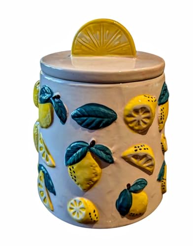 Ceramic Lemon Theme Cookie Candy Nut Jar Container Canister 7 inches High and 6 inches Wide With Gasketed Top