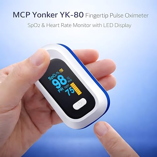 Image of MCP Fingertip Pulse Oximeter, Oxygen Saturation (SpO2) and Heart Rate Monitor with LED Display (Blue (YK-80))