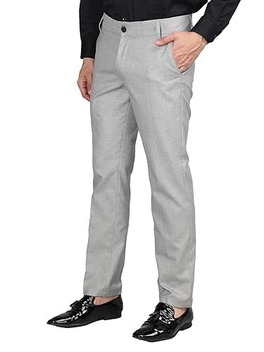 Image of CHKOKKO Men Mid Rise Slim Fit Solid Regular Trouser