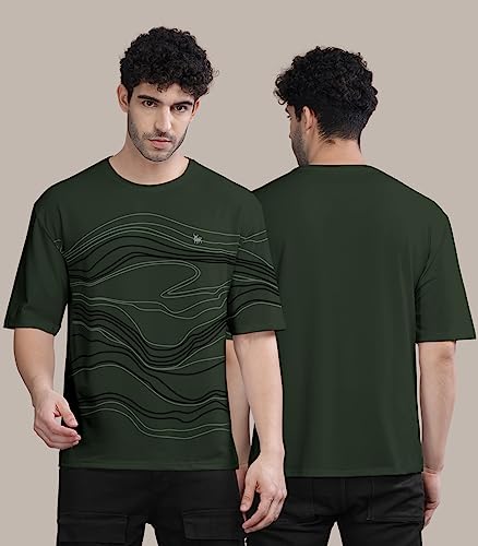 Image of BULLMER Peach Trendy Front Printed oversized Round Neck T-shirt for men