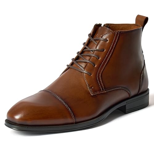 Holy dove Men's Dress Boots Side Zipper Comfort Full-Grain Leather Business Office Cap Toe Oxford Short Ankle Boot Size 10
