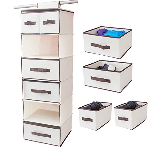 Lovotex 6 Shelf Foldable Closet Hanging, Space Saver Hanging Dresser with 3 Large and 2 Small Drawers – for Clothes, Underwear, Socks and Towels 43