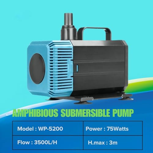 Image of Jainsons Pet Products SOBO WP-5200 Aquarium Submersible Water Pump - 75W Power, 3500L /H Flow Rate, 3m Max Head, AC 220-240V - Ideal for Fish Tanks, Fountains & Hydroponic Systems