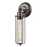YOBO Lighting Industrial Edison Mini Long Wire Cage Oil Rubbed Bronze Wall Sconce