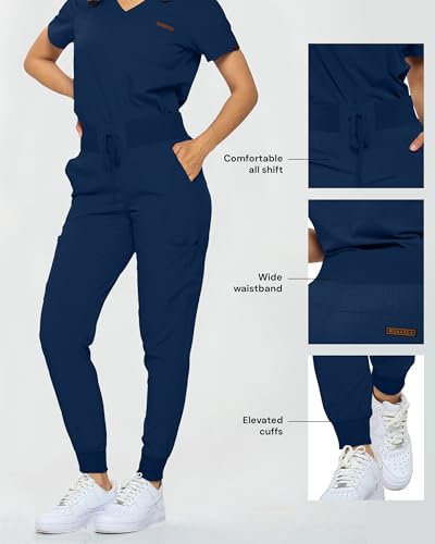 Image of Monarch Uniforms Slim Fit Stretchy Scrubs Women's Jogger Scrub Set Slim Jogger Scrubs with Tuck-In Top for Women