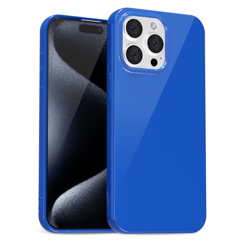 uvcoat for iPhone 15 Pro Case Silicone, Glossy Cute Jelly Soft Rubber Gel Protective Plastic Phone Case, Thin Ultra Slim Plain Solid Color Cover for Women, Royal Blue