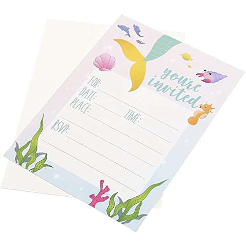 Mermaid Party Invitations - 24 Fill-In Invites With White Envelopes - Postcards For Kids Birthday, Girls Party And Baby Shower, 5 X 7 Inches, Pink And Blue #TOP4