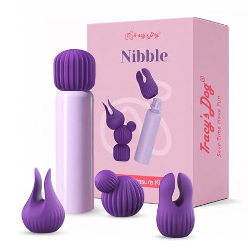 Tracys Dog Bullet Vibrator Kit Adult Sex Toys with 4 Silicone Attachments for Clit & Nipple Stimulation Adult Toy Set for Women & Couple Vibrating Massager with 3 Speeds & 7 Patterns Nibble