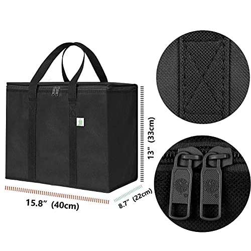 Veno 2 Pack Insulated Reusable Grocery Bag, Food Delivery Bag, Durable, Heavy Duty, Large Size, Stands Upright, Collapsible, Sturdy Zipper, Reusable And Sustainable (Black, 2) #TOP5