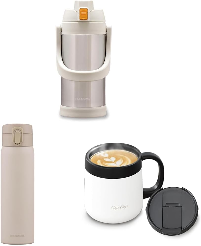 【セット買い】アイリスオーヤマ 水筒 2L アイボリー スポーツボトル 大容量でワンタッチオープン&amp;直飲み SJ-2000